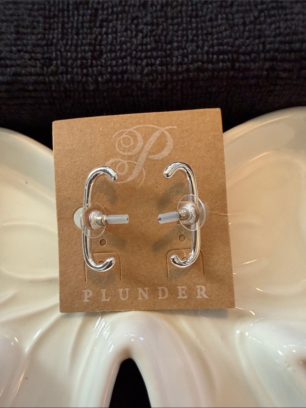 Plunder Silver Curved Ear Jacket Earrings Pair